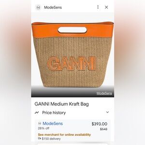 Ganni straw craft bag 12”high by 9.5” wide, shoulder strap, magnetic closure.